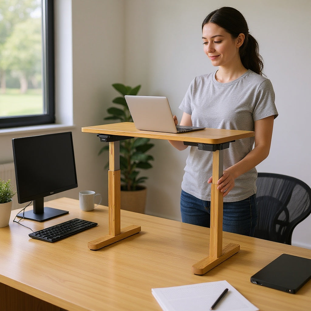 Bamboo Standing Desk Converter – 32 x 20 x 17 inches, Natural, Modern view 4