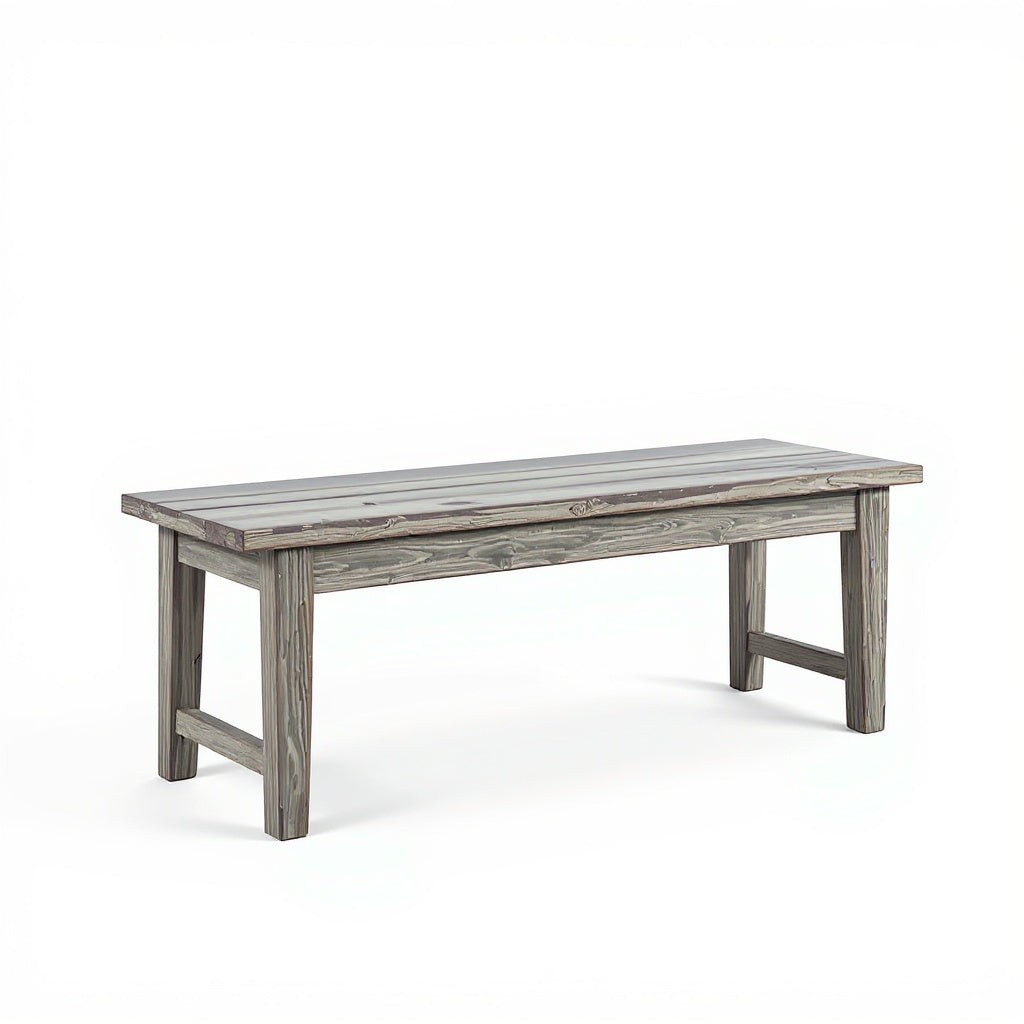 Distressed Wood Dining Bench – 48", Weathered Gray, Farmhouse Style view 3