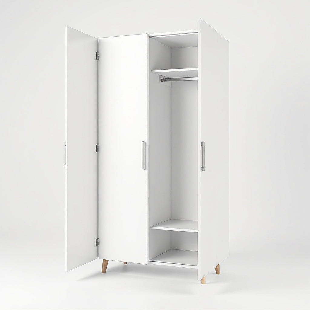 Engineered Wood Wardrobe Cabinet โ 60 x 45 x 180 cm, White, Contemporary view 3