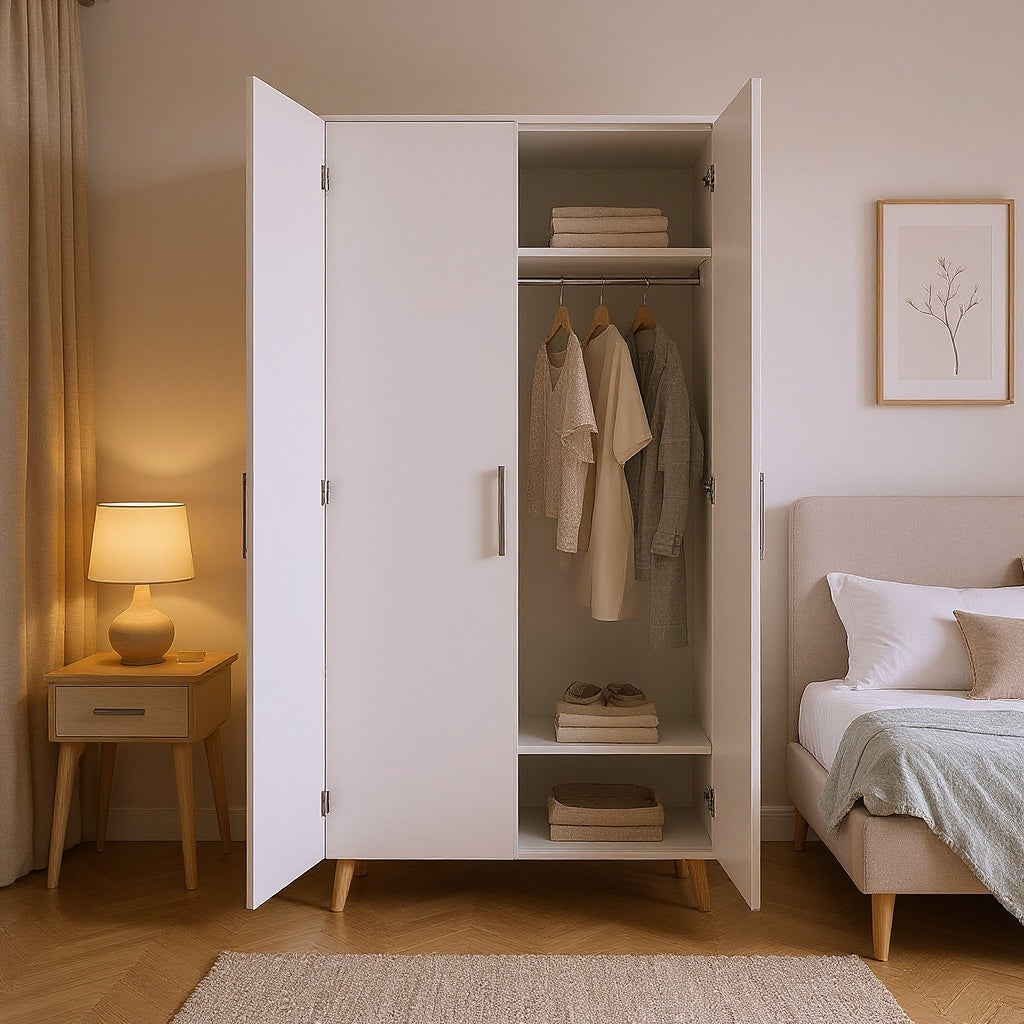 Engineered Wood Wardrobe Cabinet โ 60 x 45 x 180 cm, White, Contemporary view 4