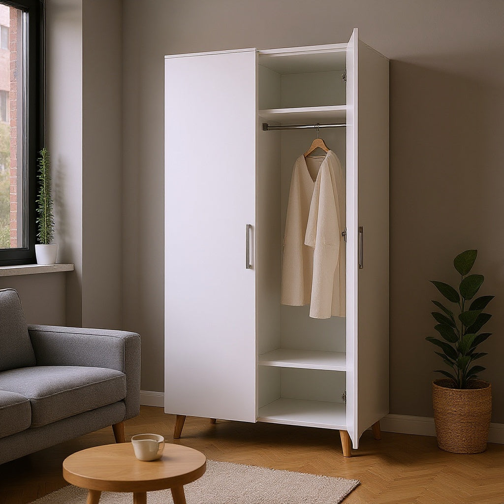 Engineered Wood Wardrobe Cabinet โ 60 x 45 x 180 cm, White, Contemporary view 5
