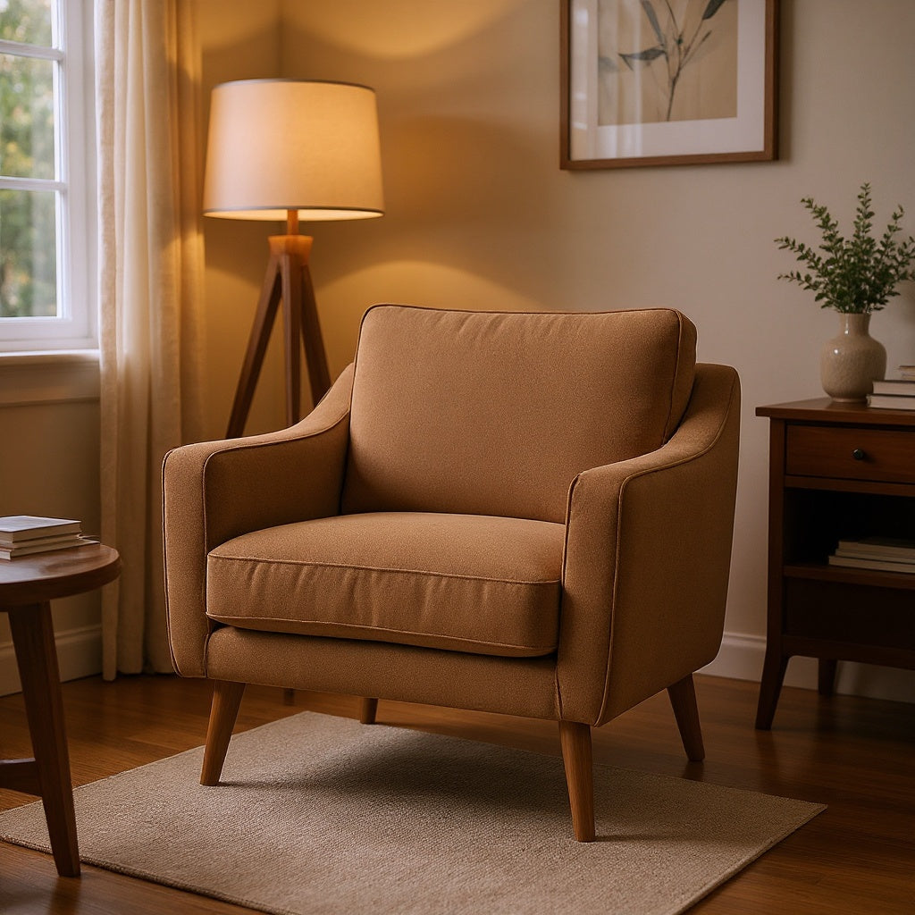 Fabric Accent Chair – 32"W x 30"D x 31"H, Walnut Finish, Mid-Century Style view 4