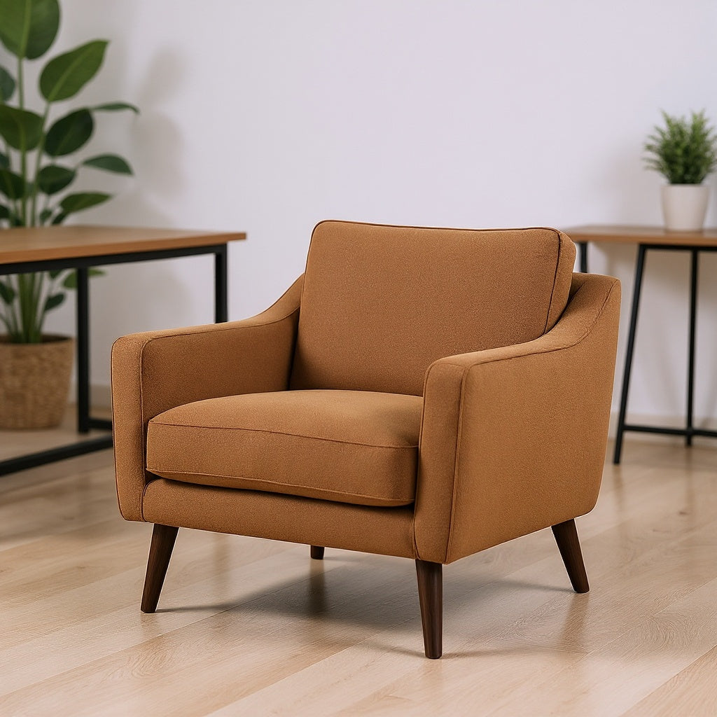 Fabric Accent Chair – 32"W x 30"D x 31"H, Walnut Finish, Mid-Century Style view 5