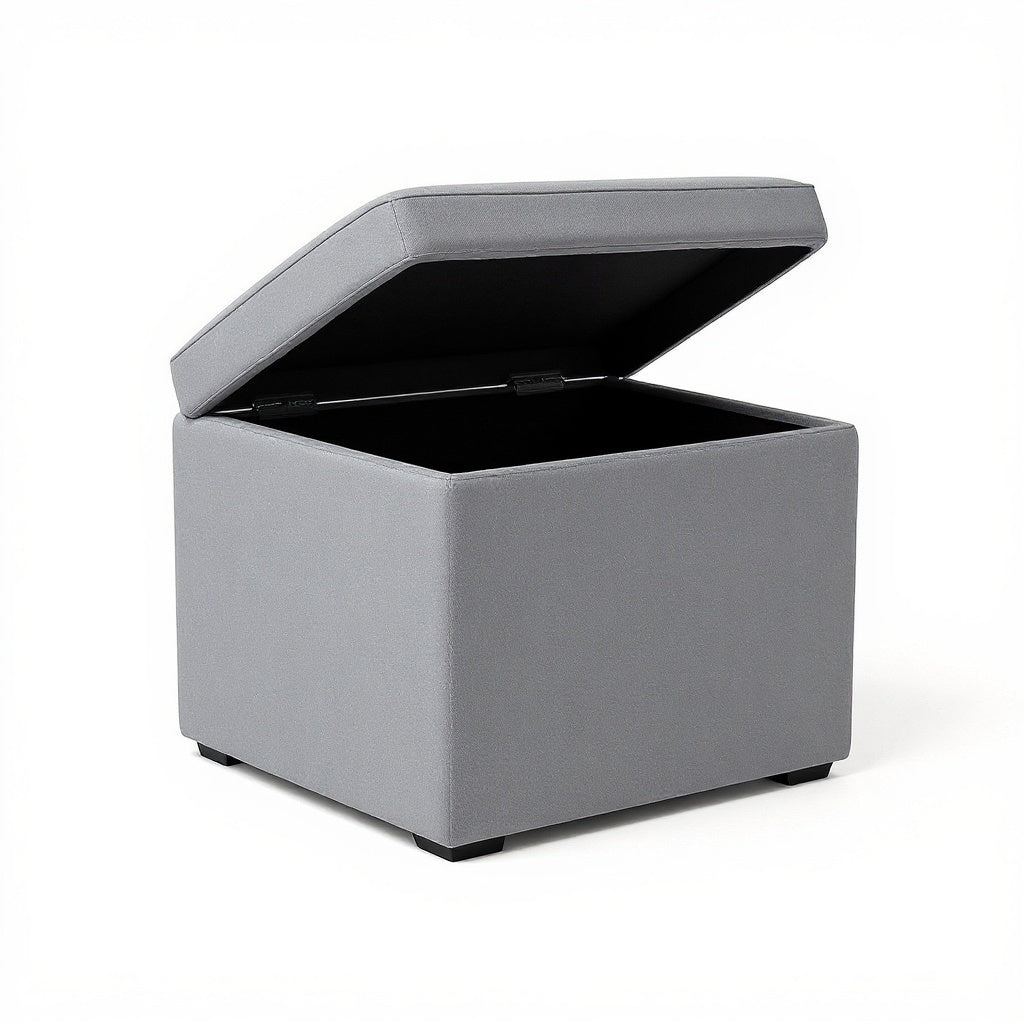 Fabric Storage Ottoman – 36 x 36 x 18 Inches, Gray, Minimalist Style view 3