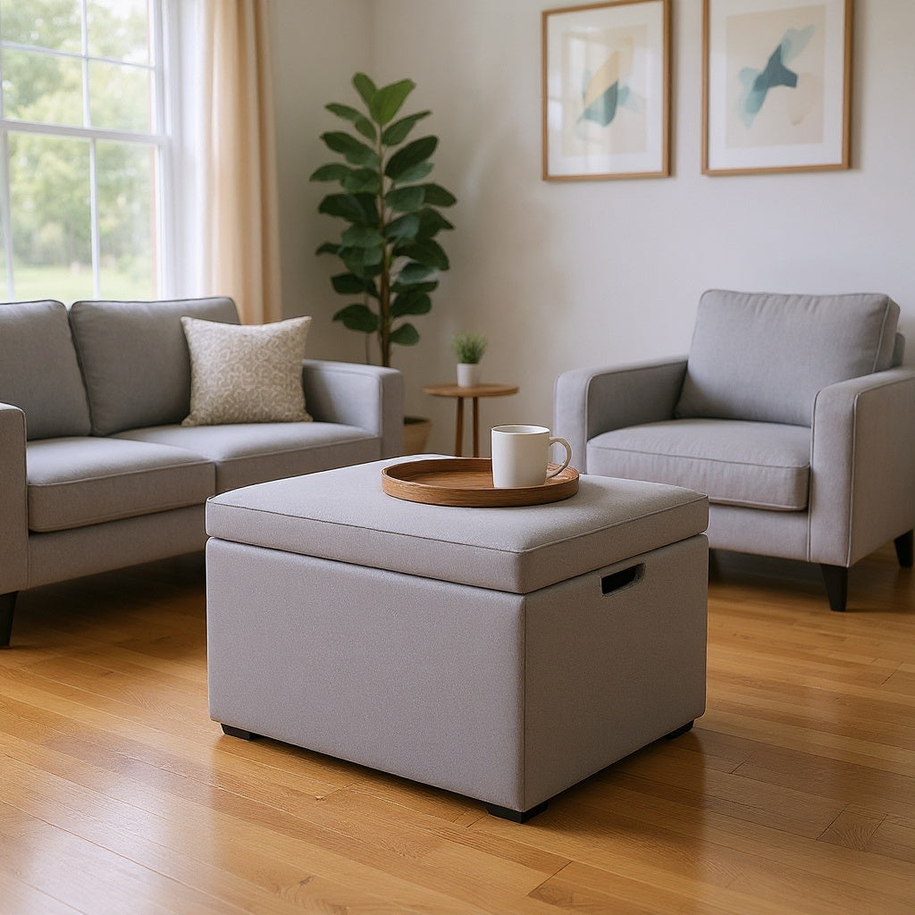 Fabric Storage Ottoman – 36 x 36 x 18 Inches, Gray, Minimalist Style view 4