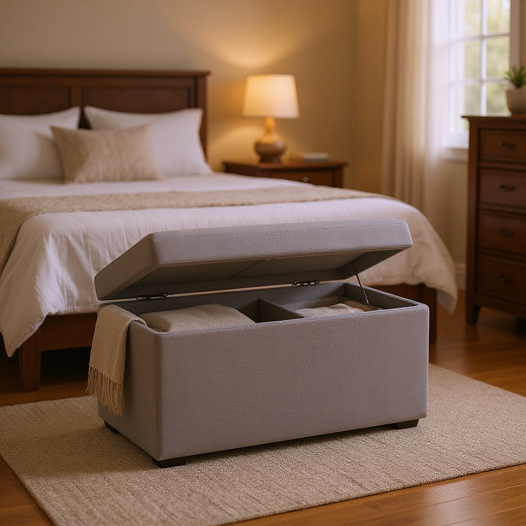 Fabric Storage Ottoman – 36 x 36 x 18 Inches, Gray, Minimalist Style view 5