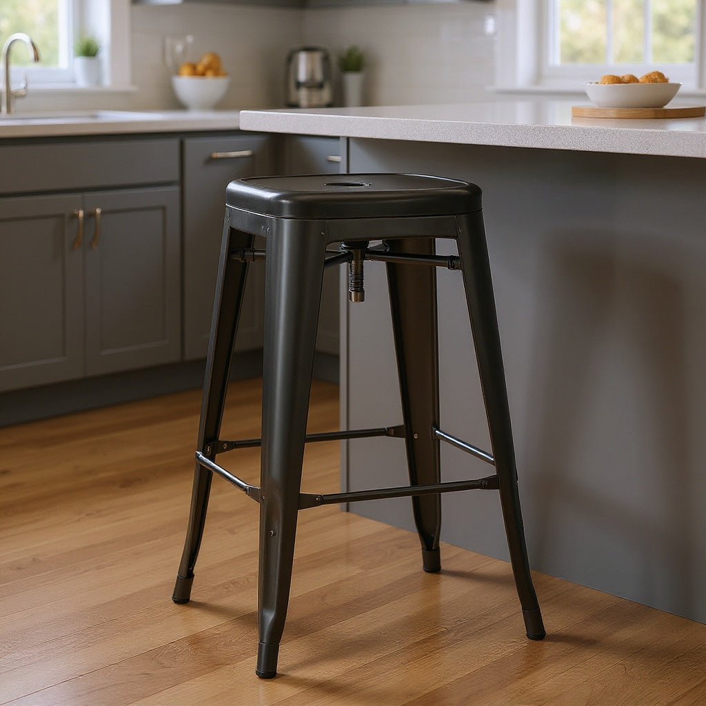 Metal Adjustable Height Bar Stool – 30", Black, Industrial view 4
