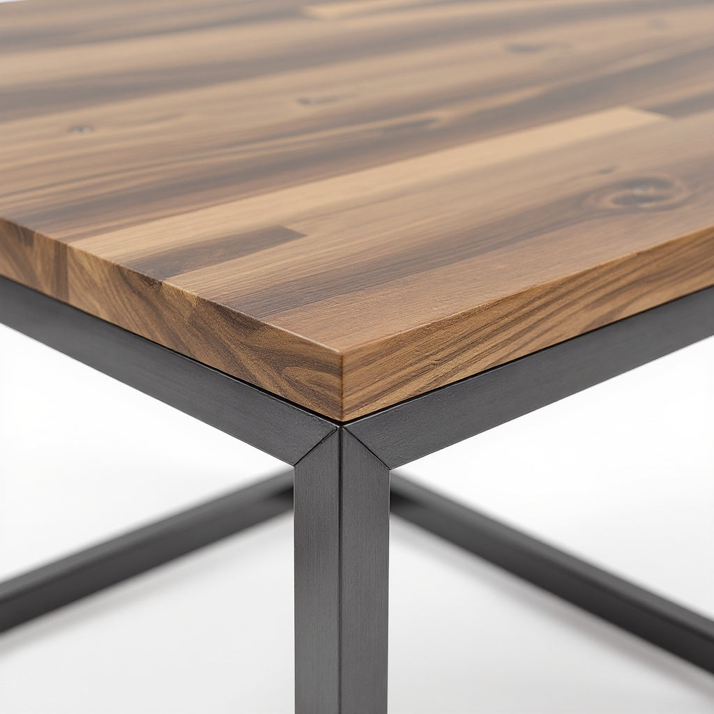 Metal Coffee Table – 40 x 20 x 18 in, Walnut, Industrial view 2