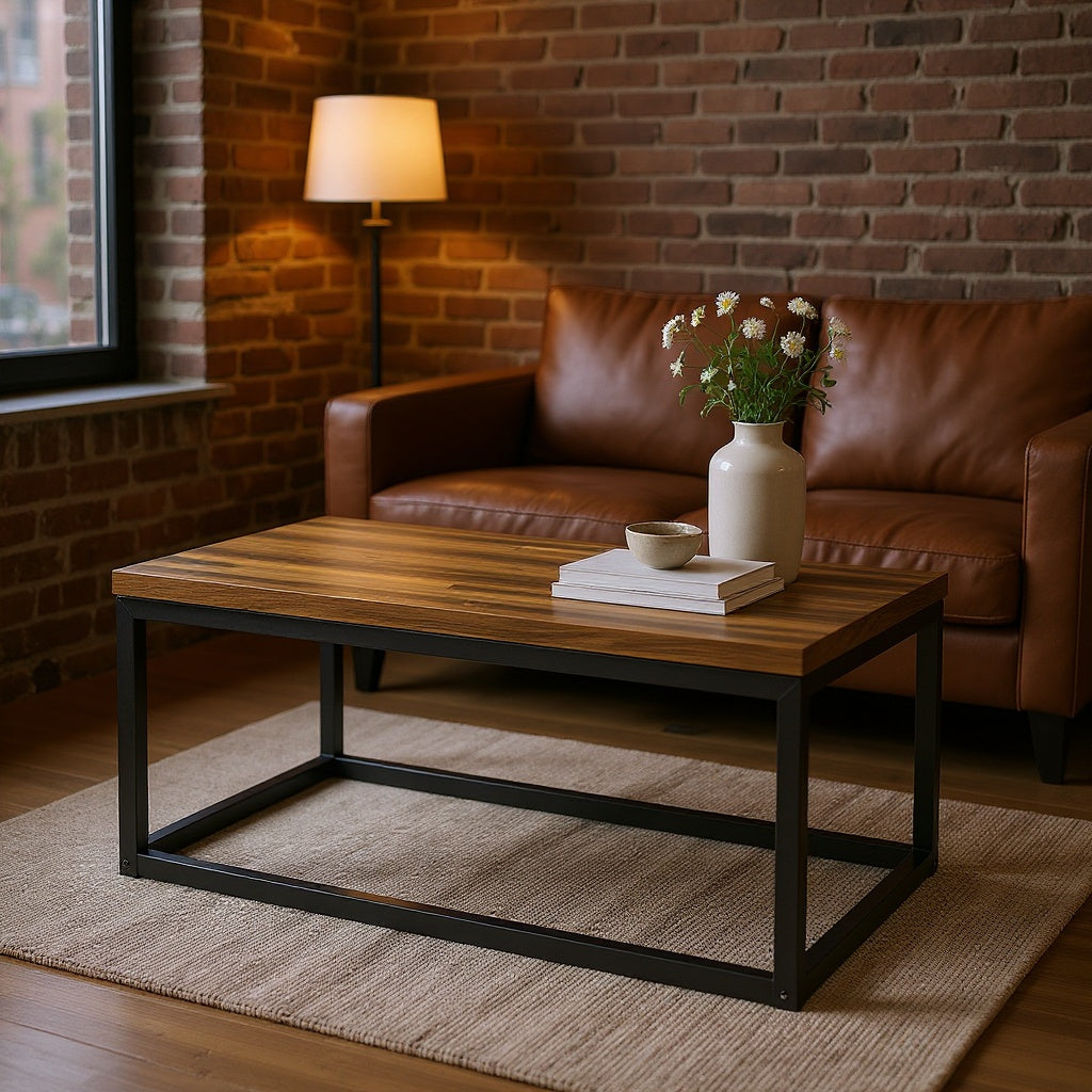 Metal Coffee Table – 40 x 20 x 18 in, Walnut, Industrial view 4