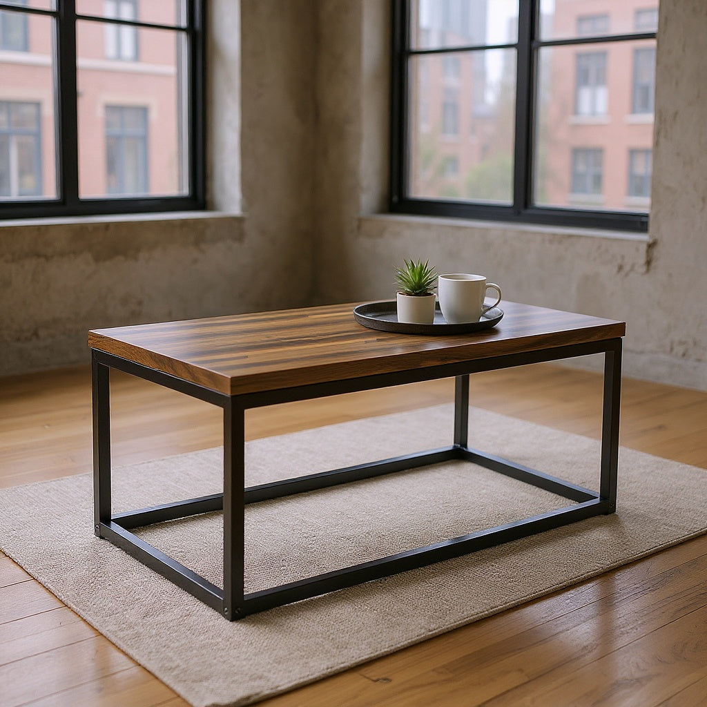 Metal Coffee Table – 40 x 20 x 18 in, Walnut, Industrial view 5