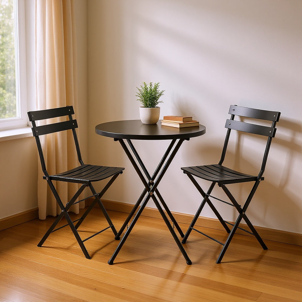 Metal Folding Bistro Set – Space-Saving, 31.5” Table, Black view 5