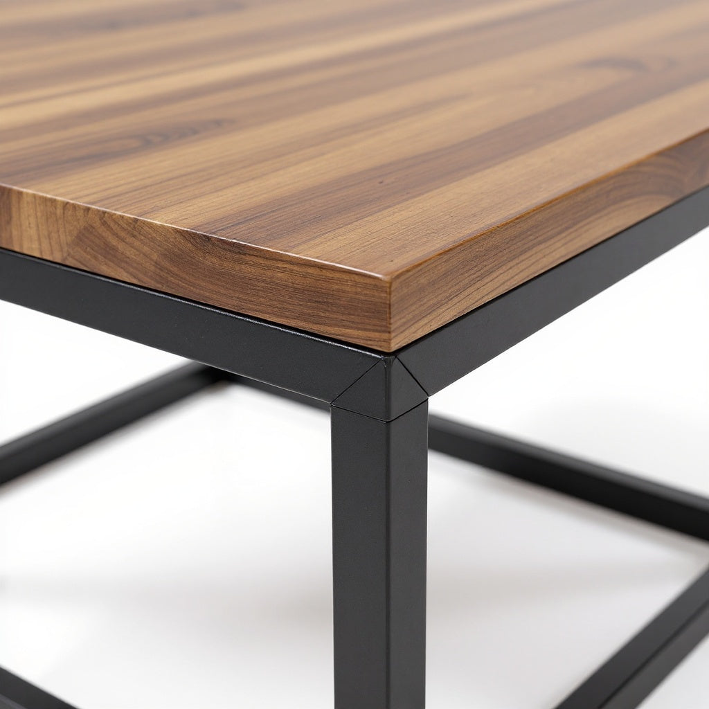 Metal Wood Coffee Table โ 40 x 20 x 18 in, Walnut Finish, Industrial view 2