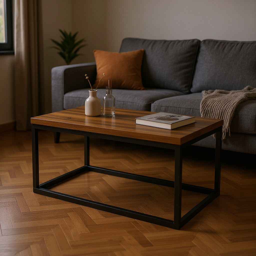 Metal Wood Coffee Table โ 40 x 20 x 18 in, Walnut Finish, Industrial view 4