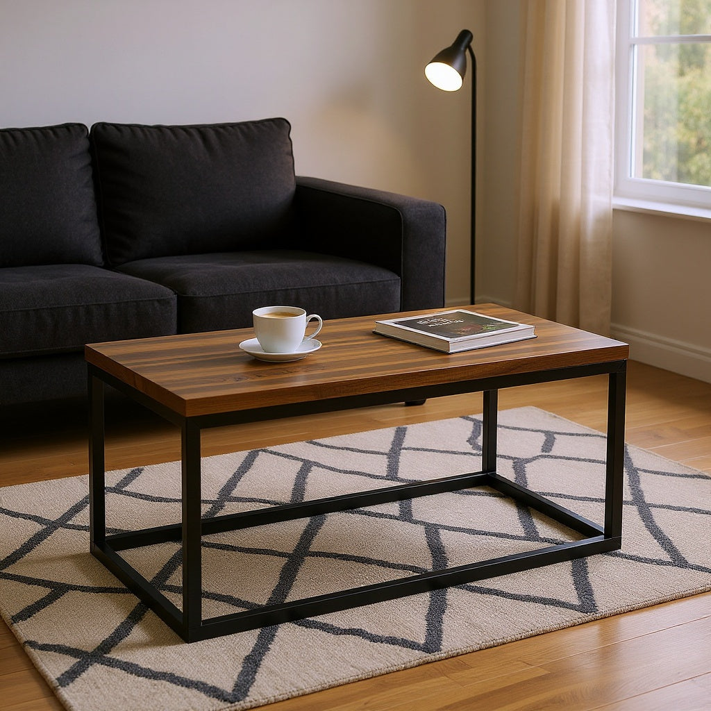 Metal Wood Coffee Table โ 40 x 20 x 18 in, Walnut Finish, Industrial view 5