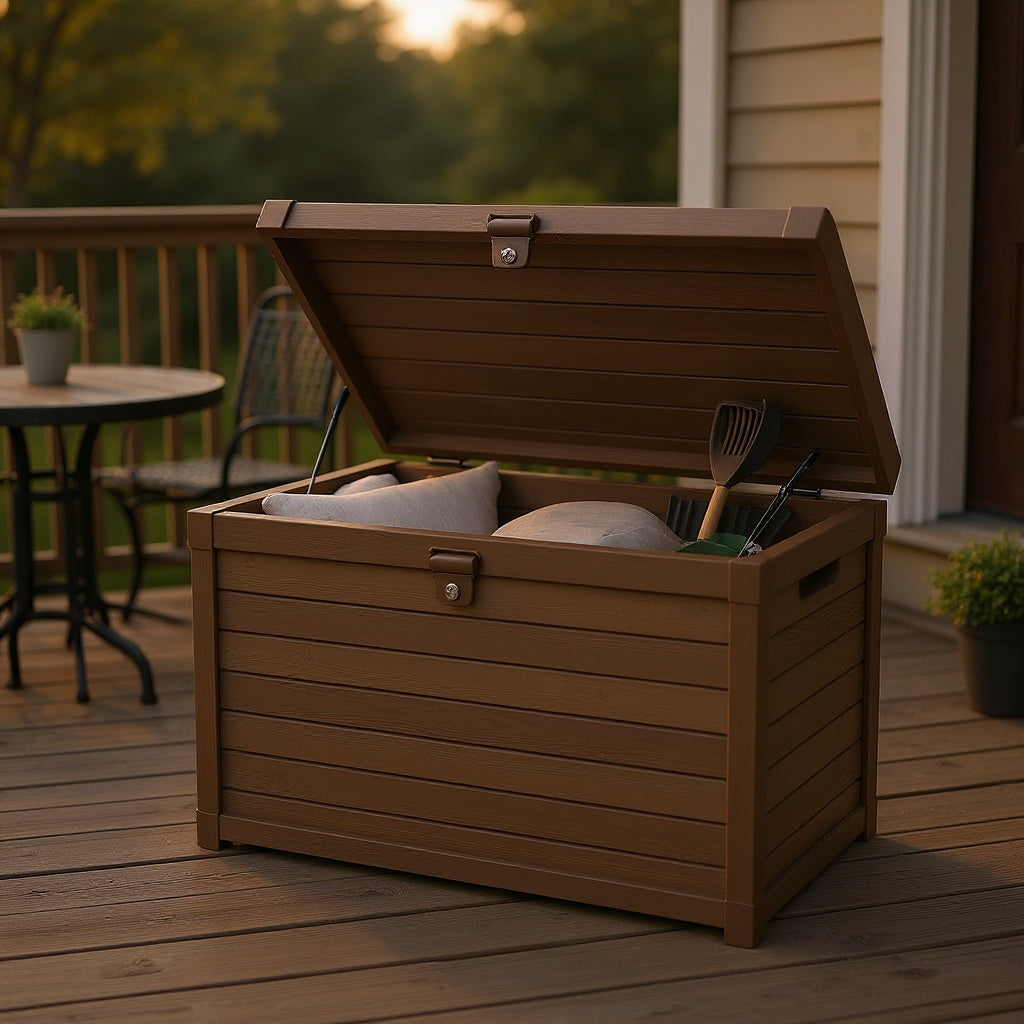 Resin Outdoor Deck Box – Weatherproof Storage, 150 Gallons, Brown view 4