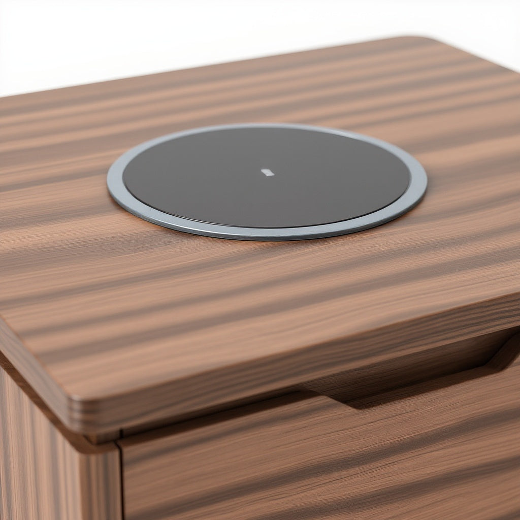 Smart Nightstand – Wireless Charging Station, 2 USB Ports, Walnut Finish view 2