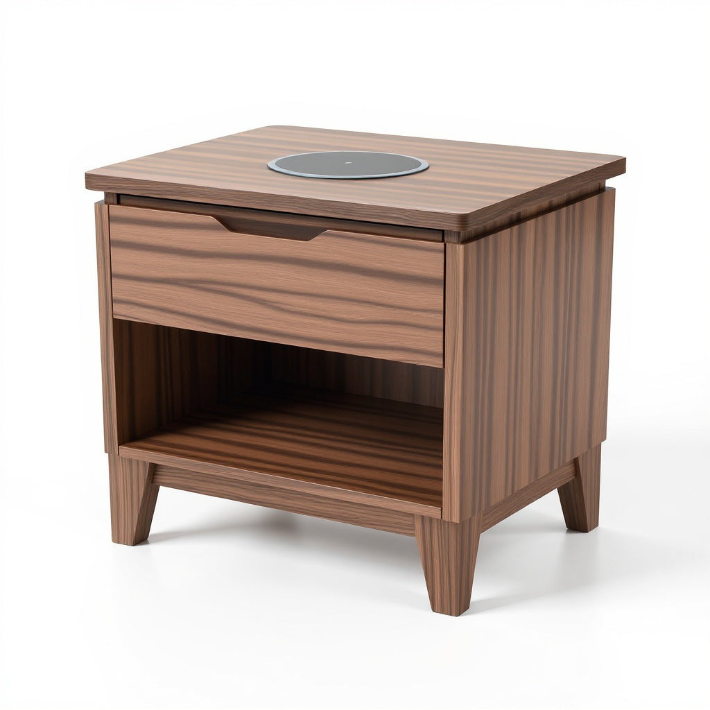 Smart Nightstand – Wireless Charging Station, 2 USB Ports, Walnut Finish view 3