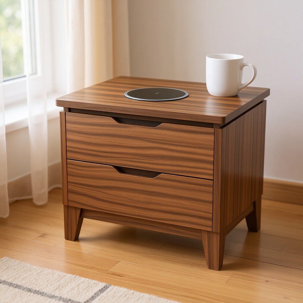 Smart Nightstand – Wireless Charging Station, 2 USB Ports, Walnut Finish view 5