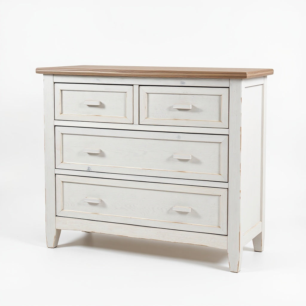 Solid Wood Dresser – Rustic, White, 3-Drawer view 3