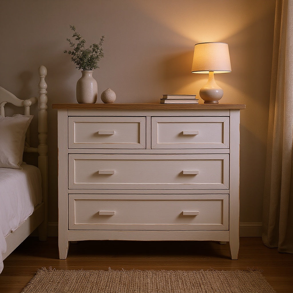 Solid Wood Dresser – Rustic, White, 3-Drawer view 4