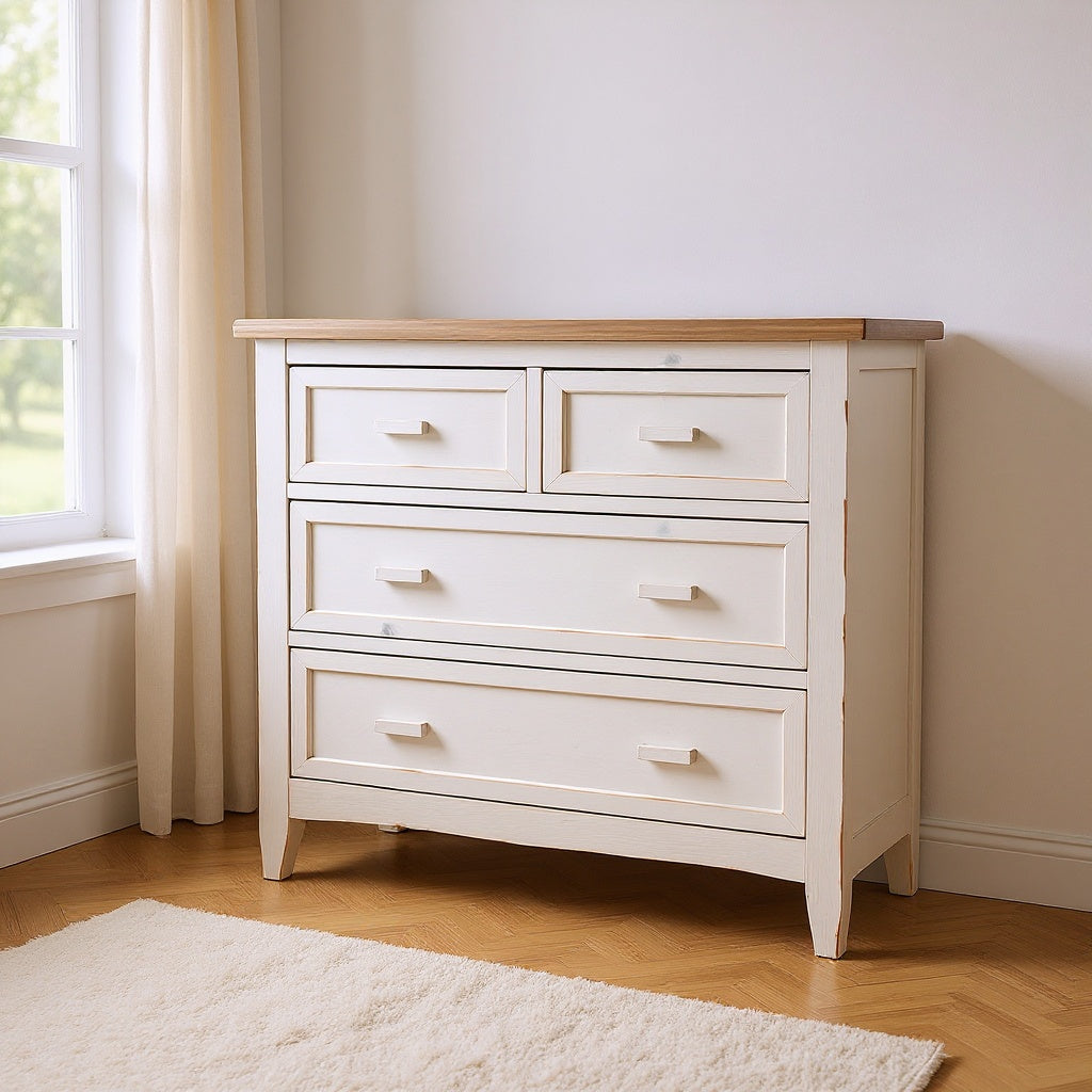Solid Wood Dresser – Rustic, White, 3-Drawer view 5