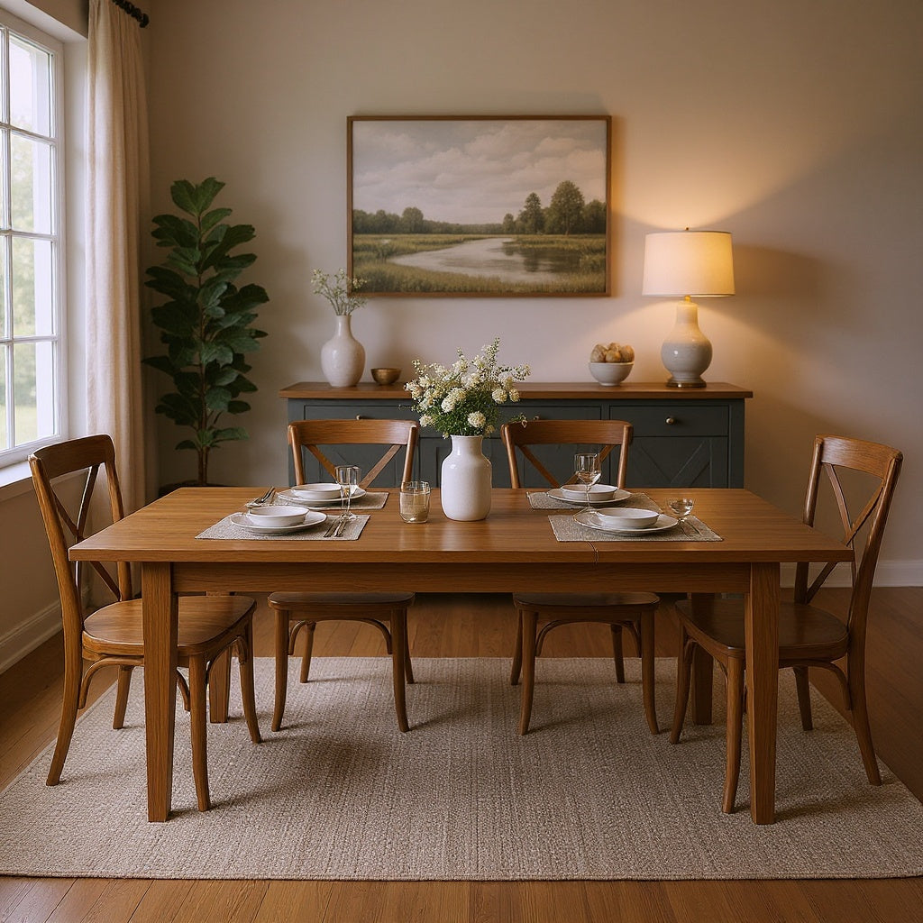Solid Wood Extendable Dining Table โ 60 x 36 x 30 in, Walnut, Modern Farmhouse view 4