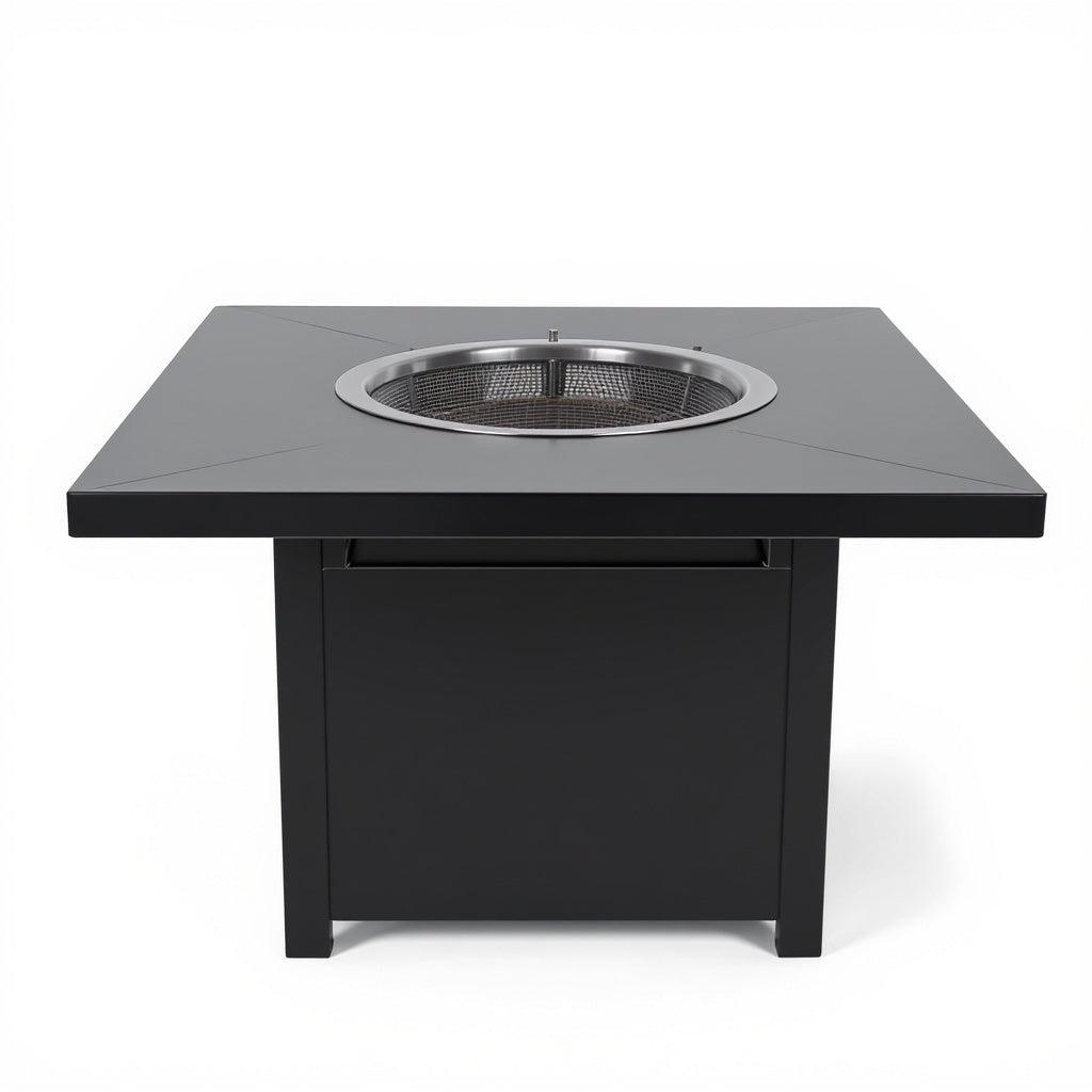 Steel Fire Pit Table – 42 x 42 x 24 in, Black, Contemporary