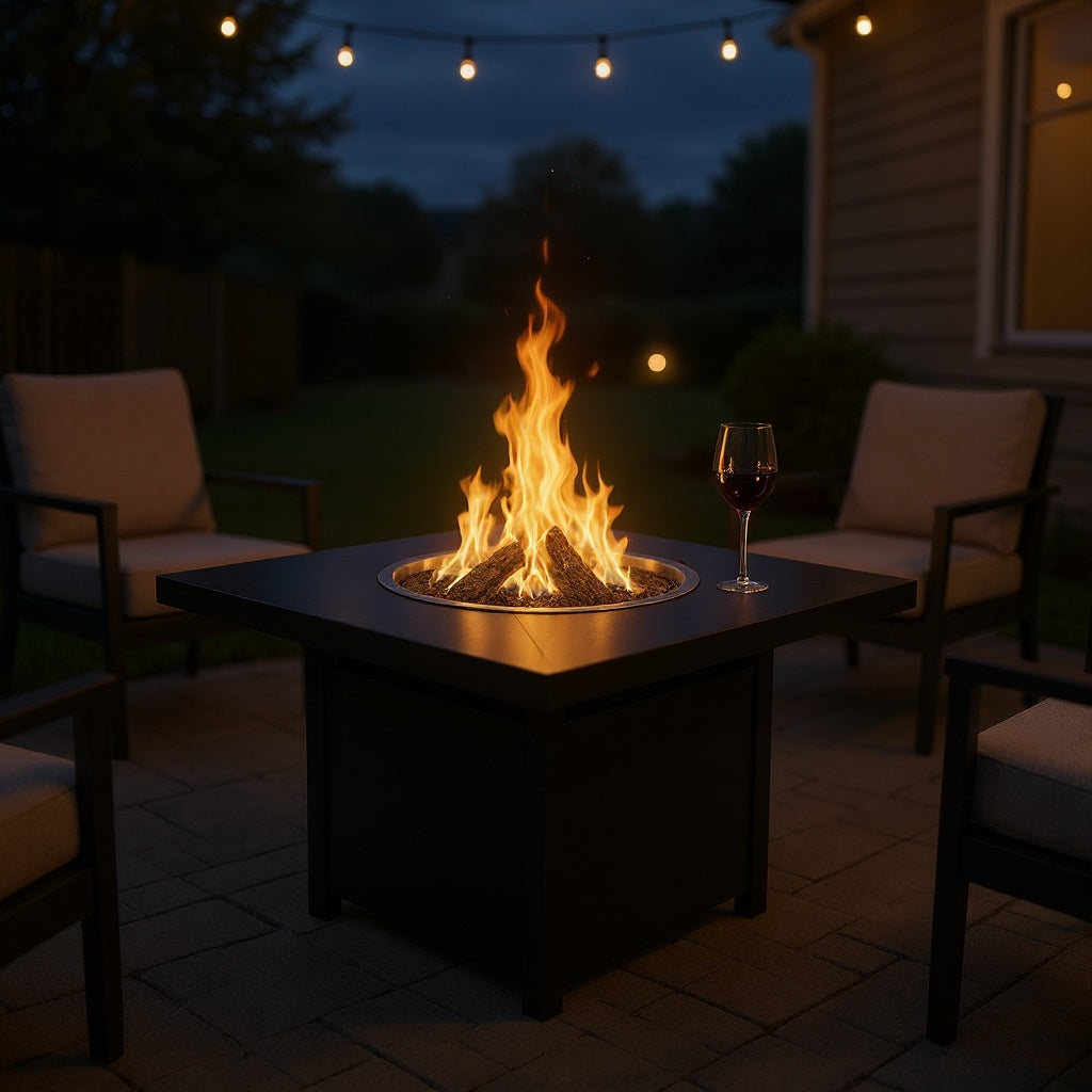 Steel Fire Pit Table – 42 x 42 x 24 in, Black, Contemporary view 4