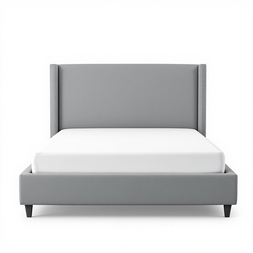 Upholstered Platform Bed – Foam Padded Headboard, Queen Size...