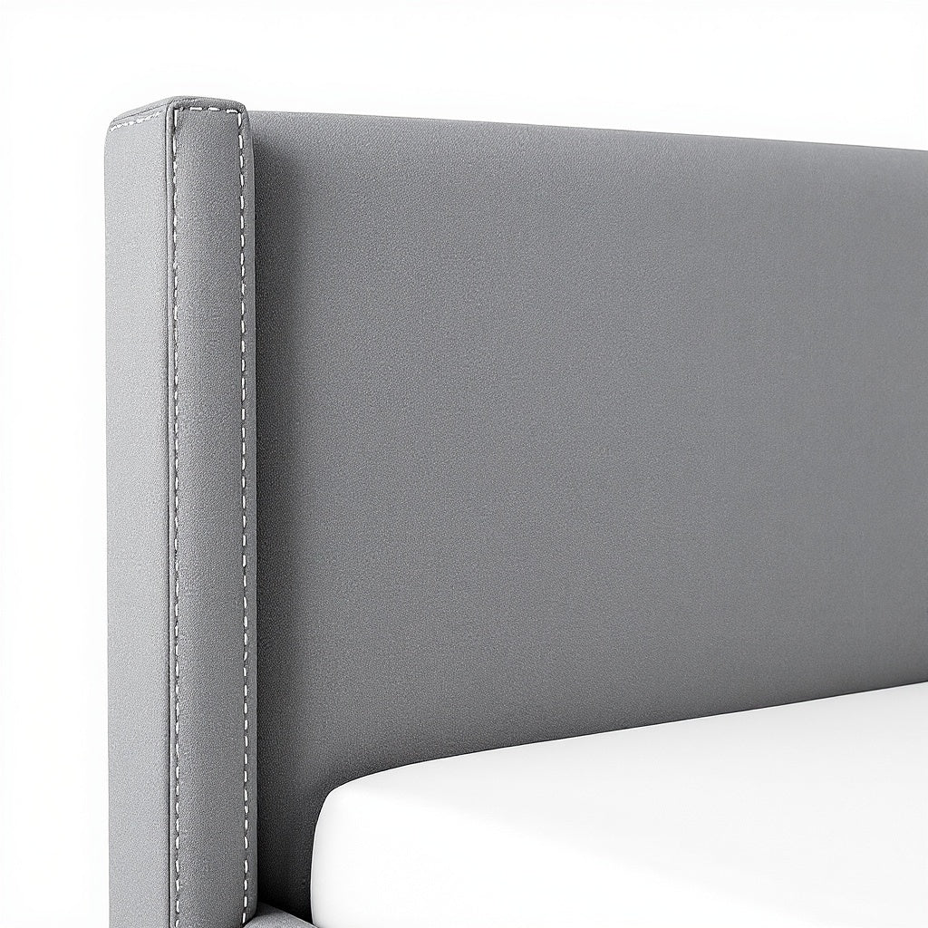 Upholstered Platform Bed – Foam Padded Headboard, Queen Size, Gray view 2