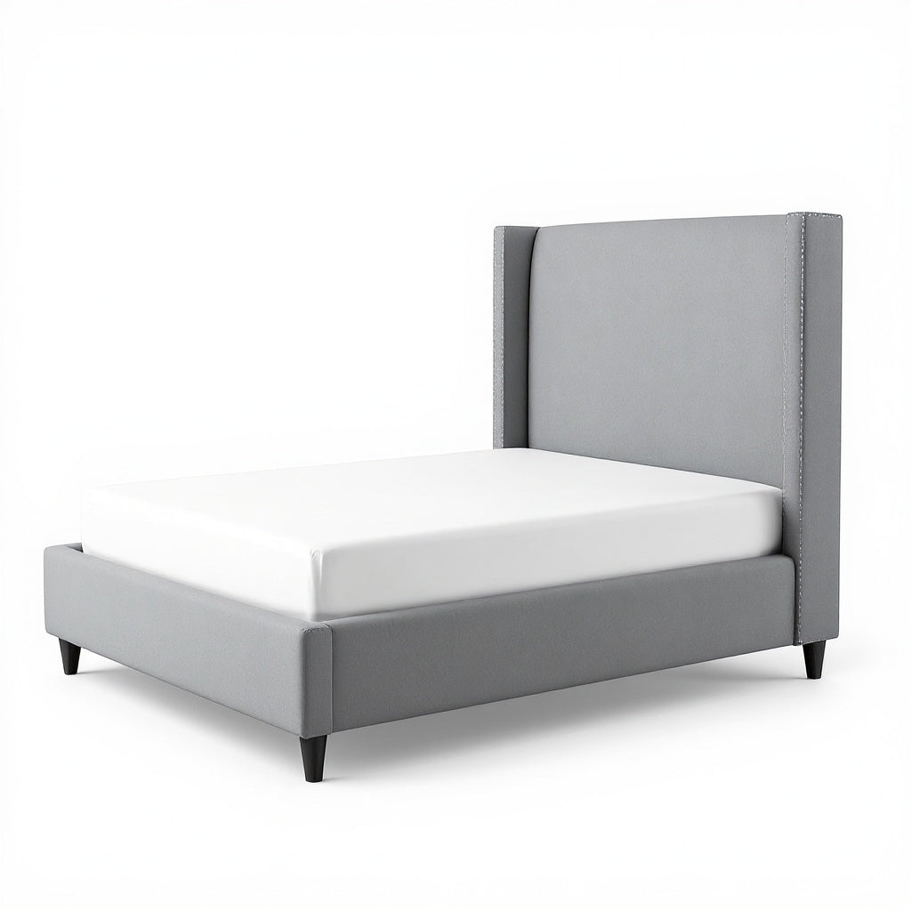 Upholstered Platform Bed – Foam Padded Headboard, Queen Size, Gray view 3