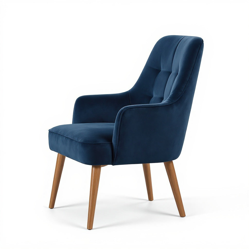 Velvet Upholstered Dining Chair โ 18" W x 22" D x 32" H, Navy Blue, Mid-Century Modern view 3