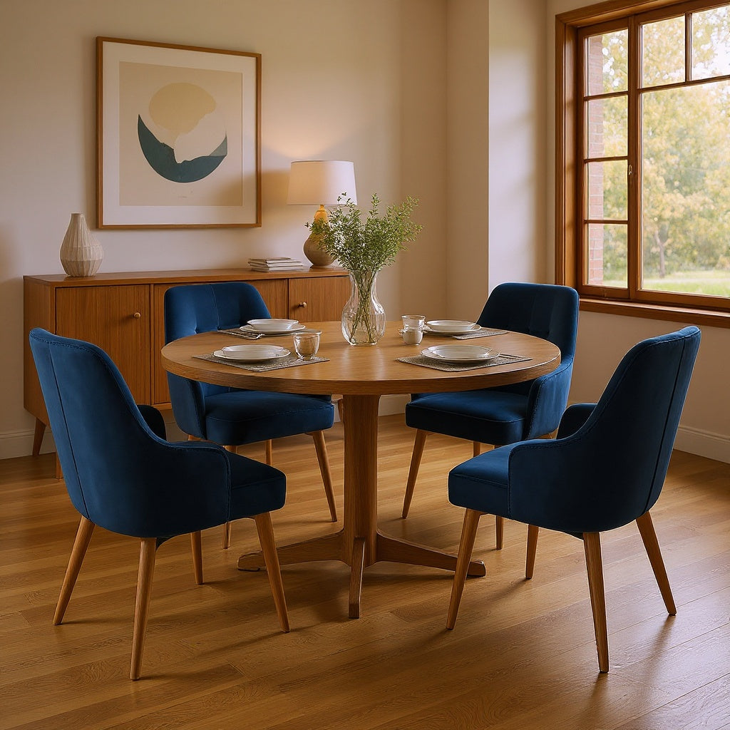 Velvet Upholstered Dining Chair โ 18" W x 22" D x 32" H, Navy Blue, Mid-Century Modern view 4
