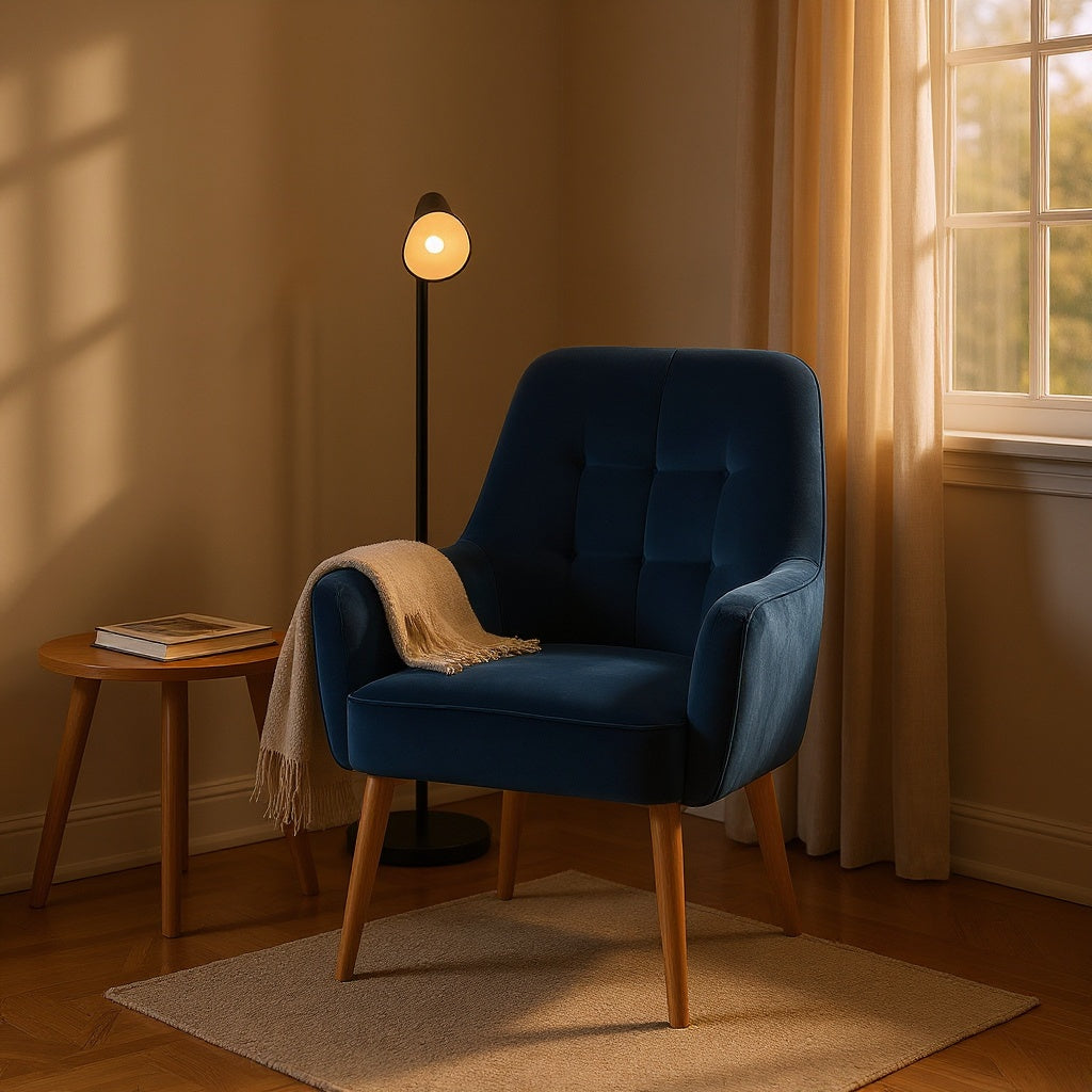 Velvet Upholstered Dining Chair โ 18" W x 22" D x 32" H, Navy Blue, Mid-Century Modern view 5