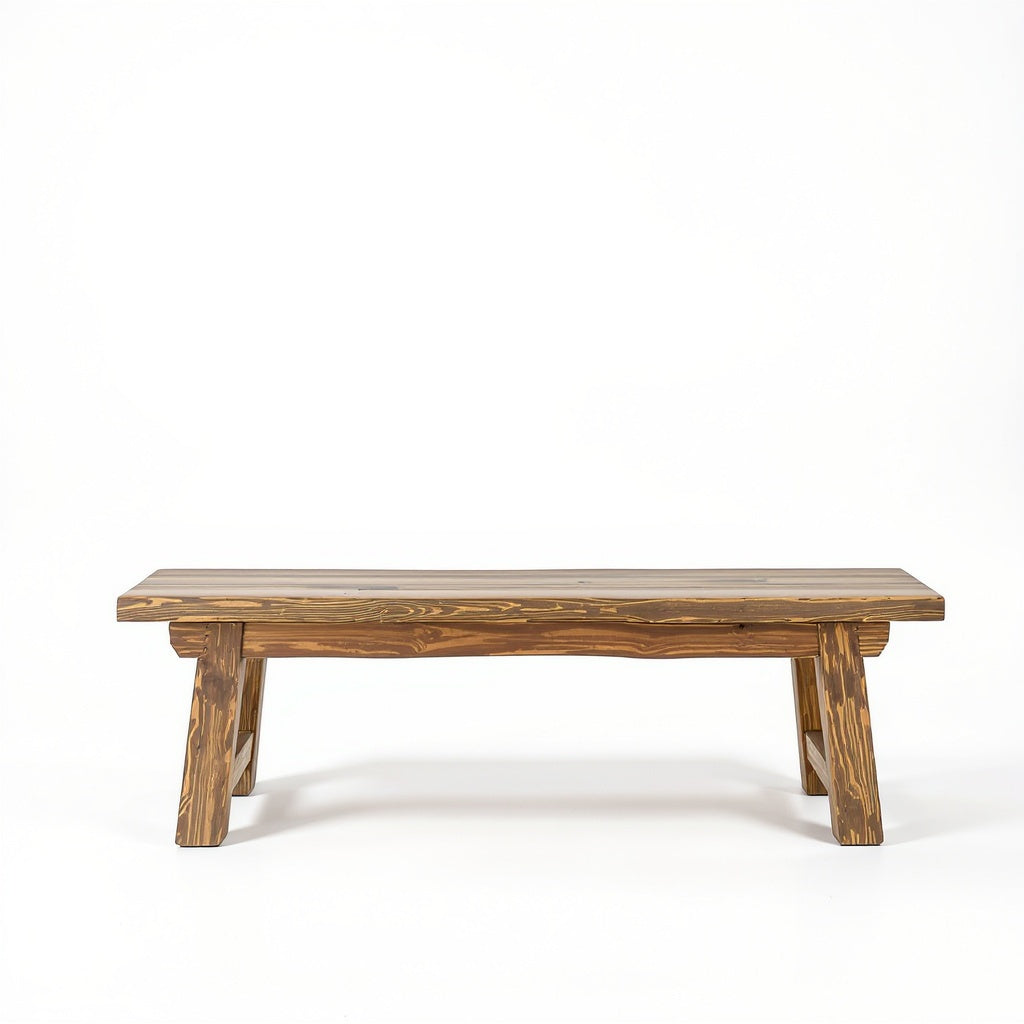 Wood Bedroom Bench – 48", Distressed Brown, Farmhouse Style