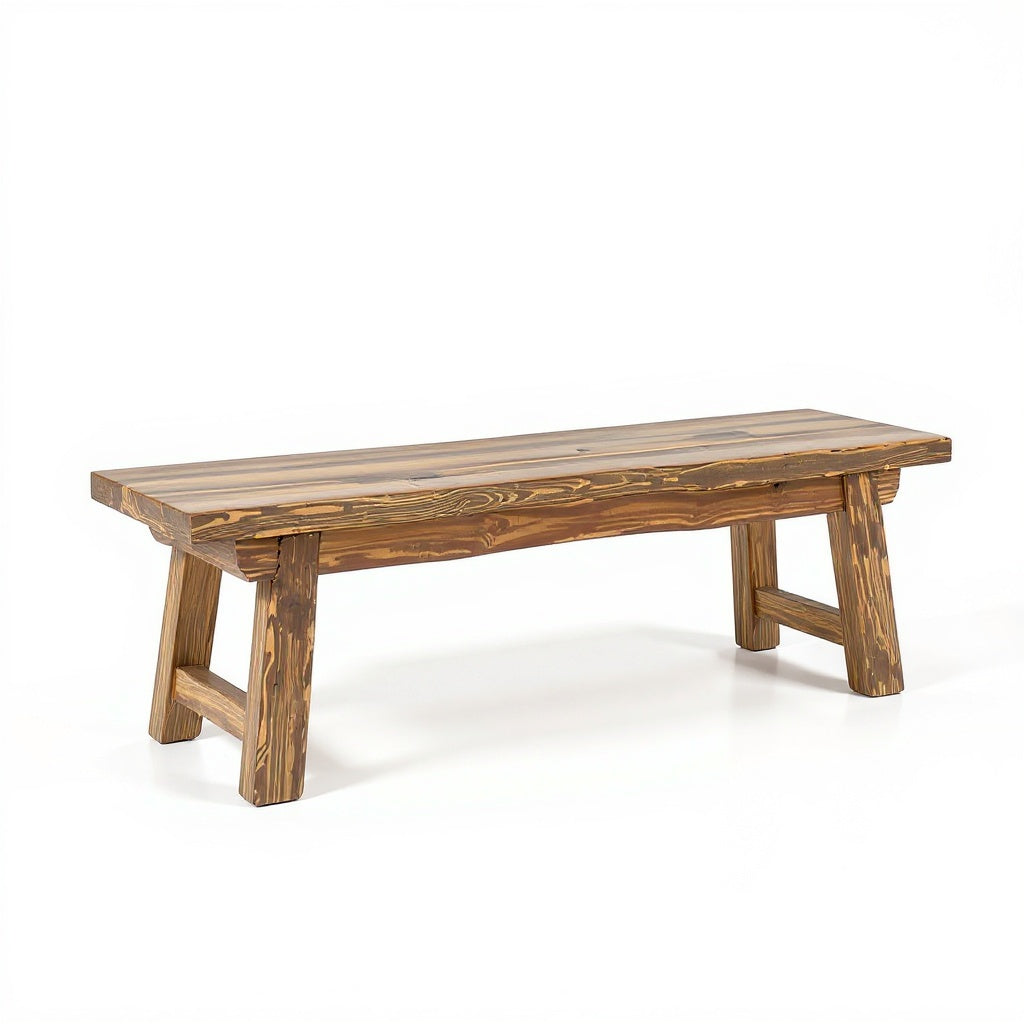 Wood Bedroom Bench โ 48", Distressed Brown, Farmhouse Style view 3