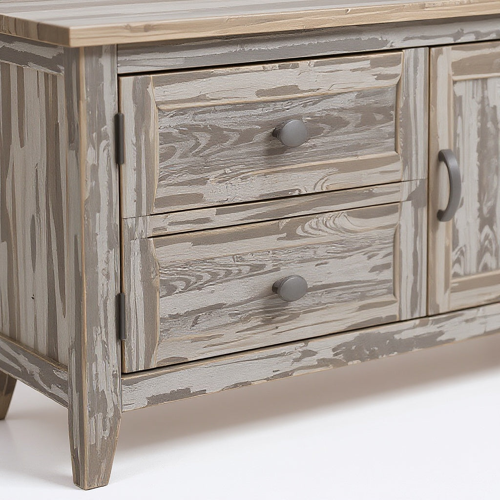 Wood Farmhouse Media Console – Rustic Distressed Finish, 60 Inches, Gray Wash view 2