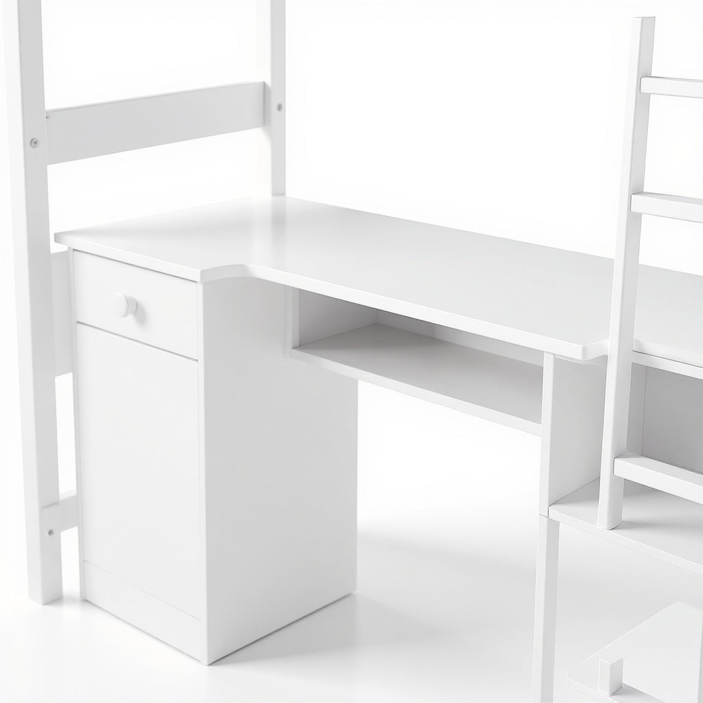 Wood Kids Bunk Bed with Desk โ 80 x 60 x 150 cm, White, Minimalist view 2