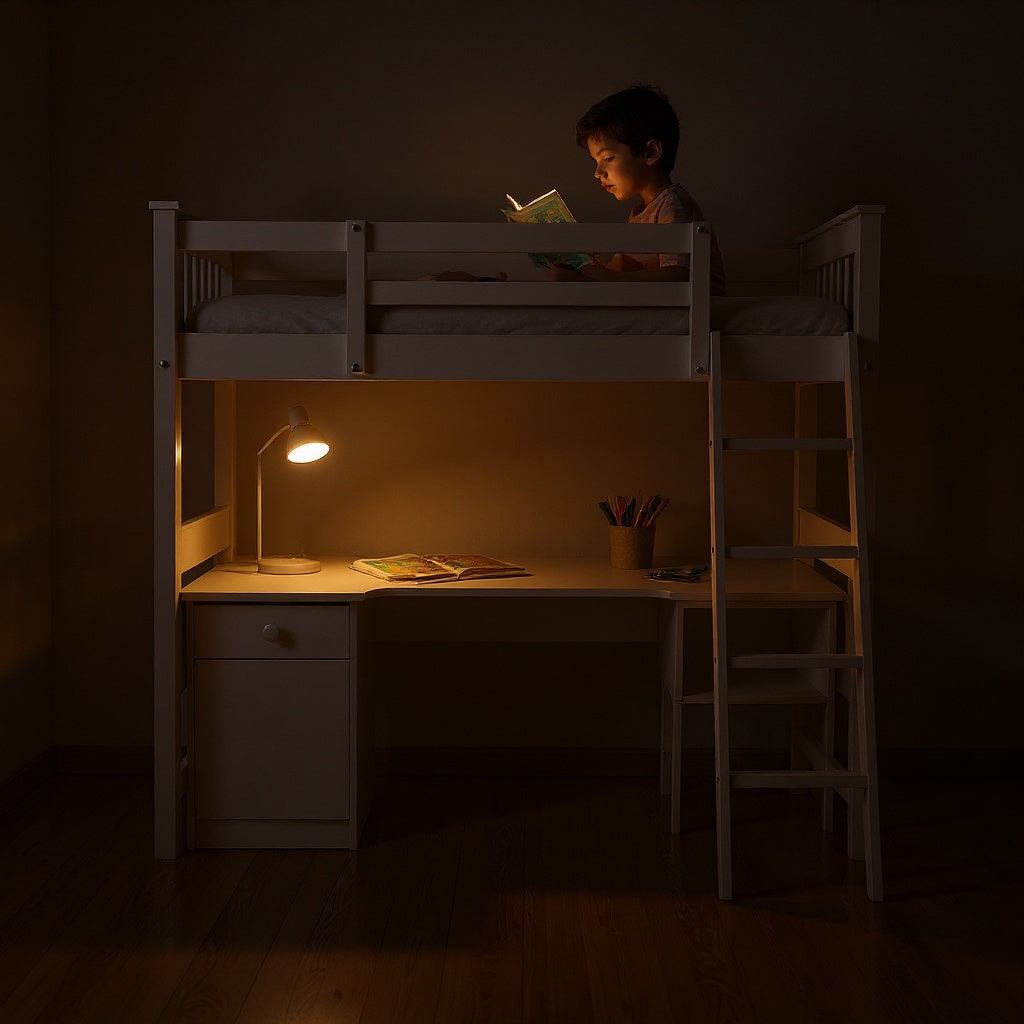 Wood Kids Bunk Bed with Desk โ 80 x 60 x 150 cm, White, Minimalist view 5