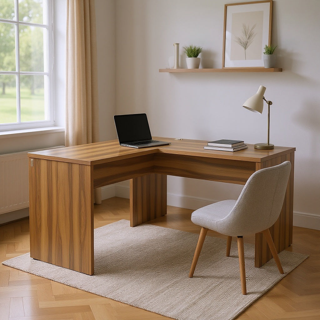 Wood L-Shaped Corner Desk – 60 x 48 x 30 in, Walnut, Contemporary view 4