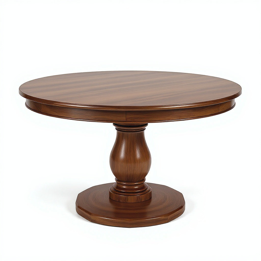Wood Round Pedestal Dining Table – 48 x 48 x 30 in, Walnut Finish, Scandinavian Style view 3
