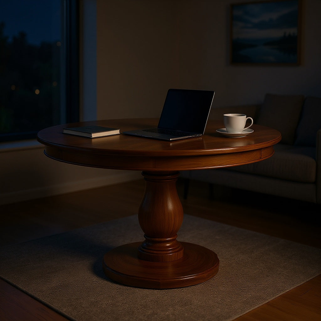 Wood Round Pedestal Dining Table – 48 x 48 x 30 in, Walnut Finish, Scandinavian Style view 5