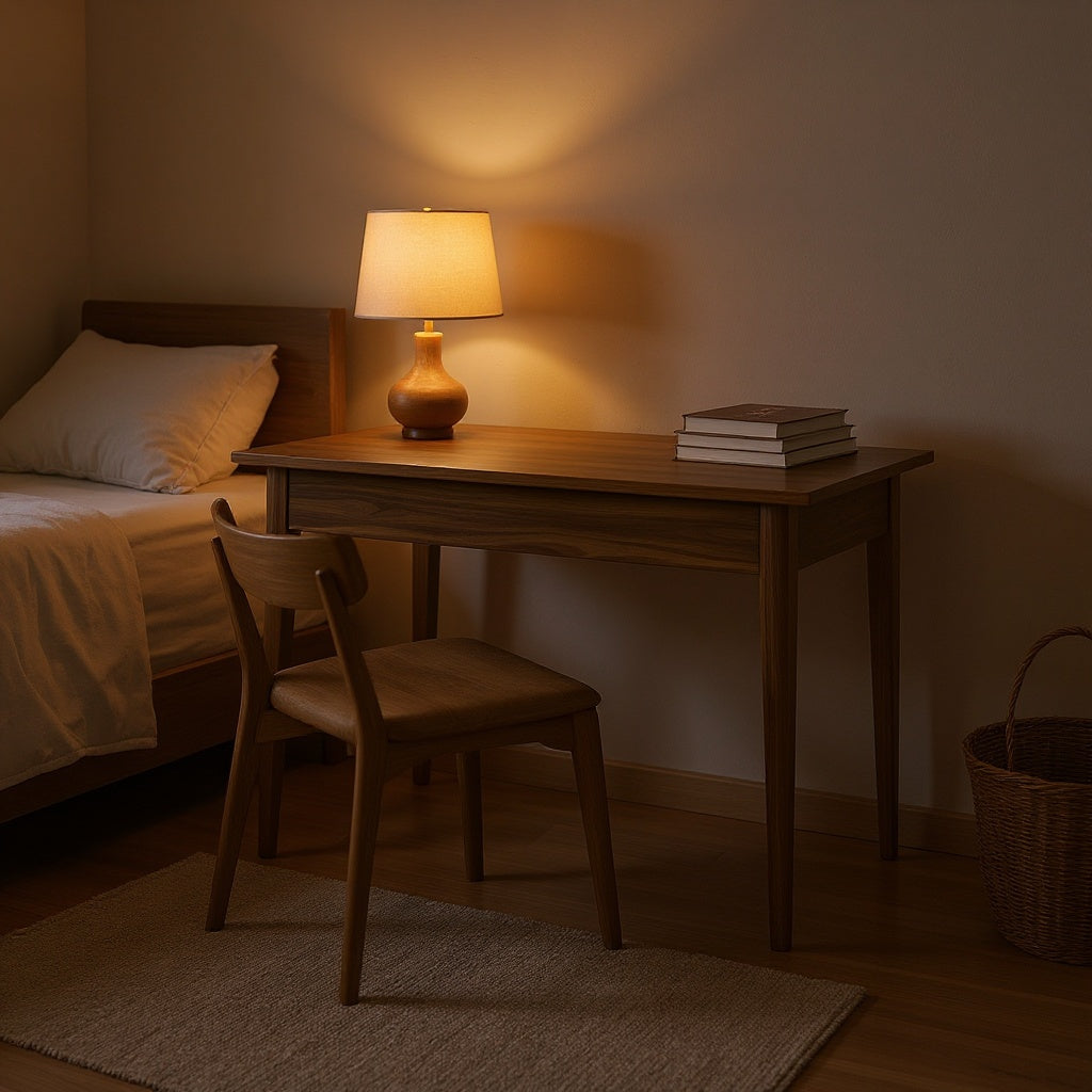 Wood Writing Desk โ 36 x 20 x 30 in, Walnut, Minimalist view 5